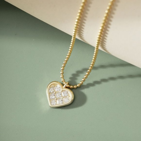Glistening Gold Heart Pendant Necklace in Sterling Silver - Picture 8 of 9